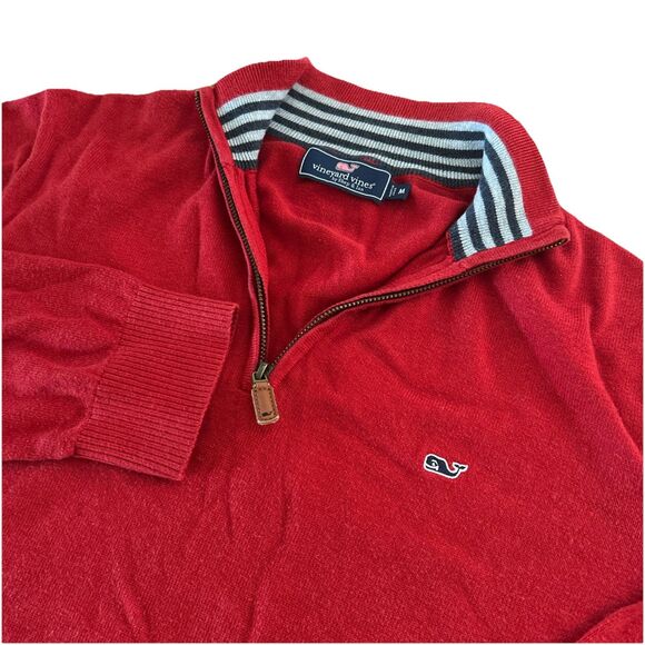 Vineyard Vines Men’s Medium Red Cotton 1/4 Zip Preppy MockNeck Pullover Sweater - Picture 1 of 6